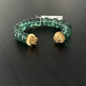 Tory Burch Roxanne Rolled Brass Azure Green Cuff Bracelet